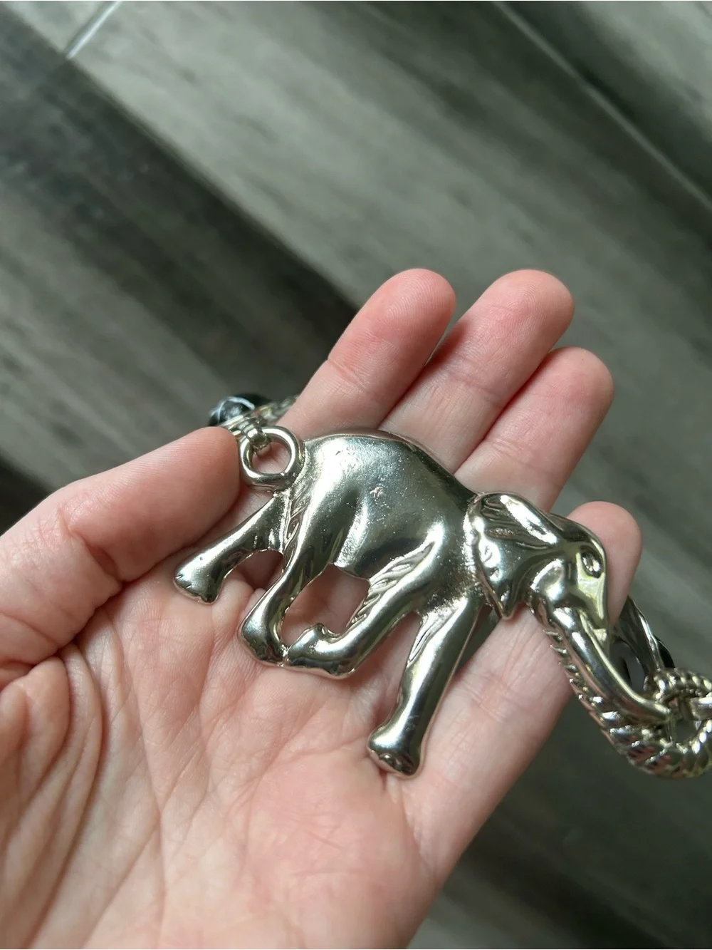 Vintage 90s Silver Plated Elephant Chain Belt w/ Faux Marble Stones